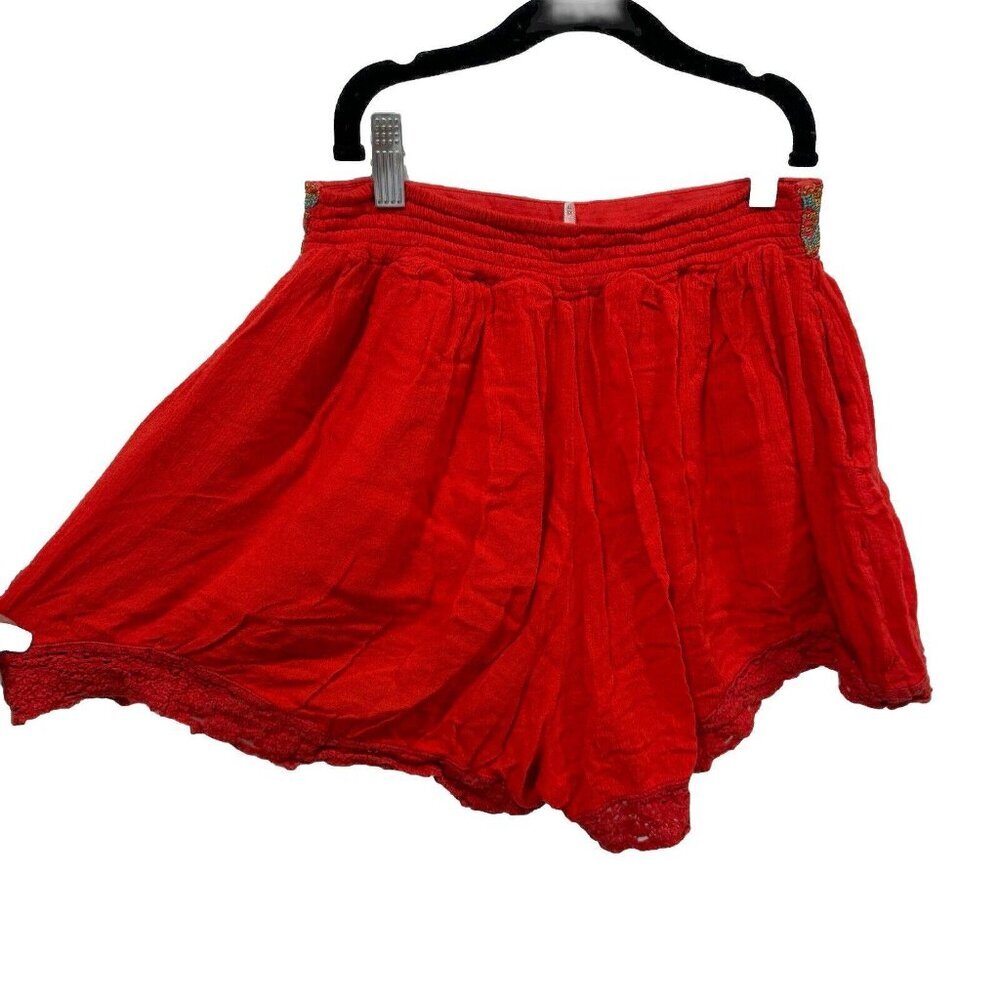 Free People Bohemian gauze shorts w/crochet lace hem & embroidered waistband XS - Picture 3 of 7